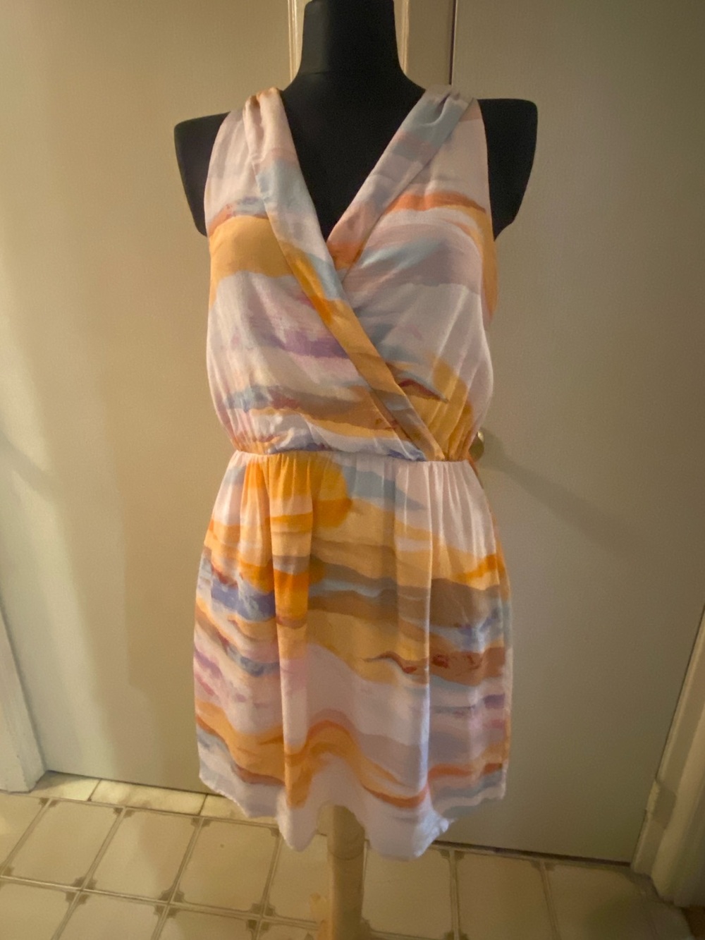 Harlyn for Anthropologie Sleeveless Wrap Front Multicolor Watercolor Print Dress